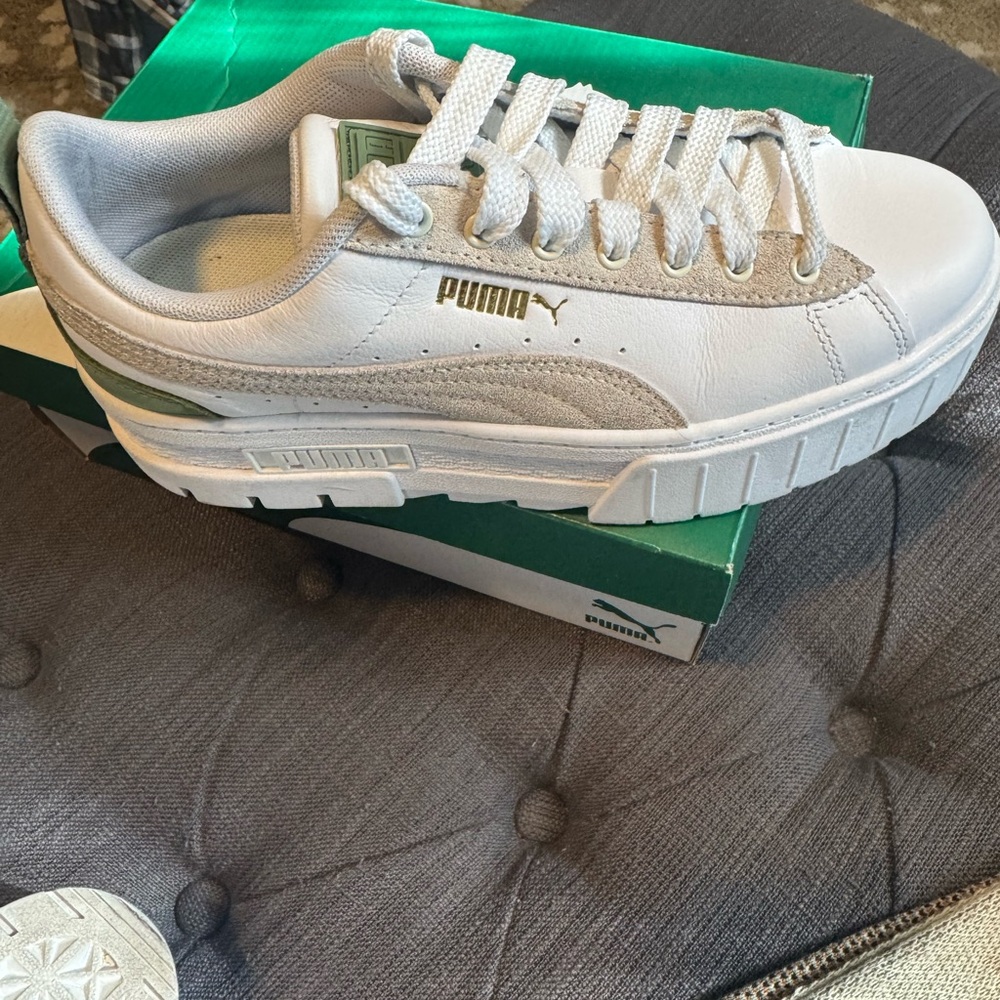 Puma Mayze Gentle White and Dusty Green Sneakers - Picture 2 of 9